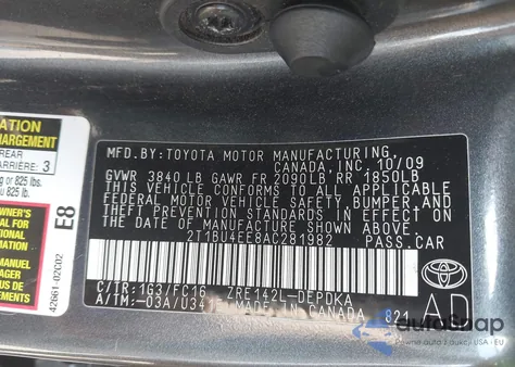 2010 Toyota Corolla Le from USA, damaged, VIN 2T1BU4EE8AC281982